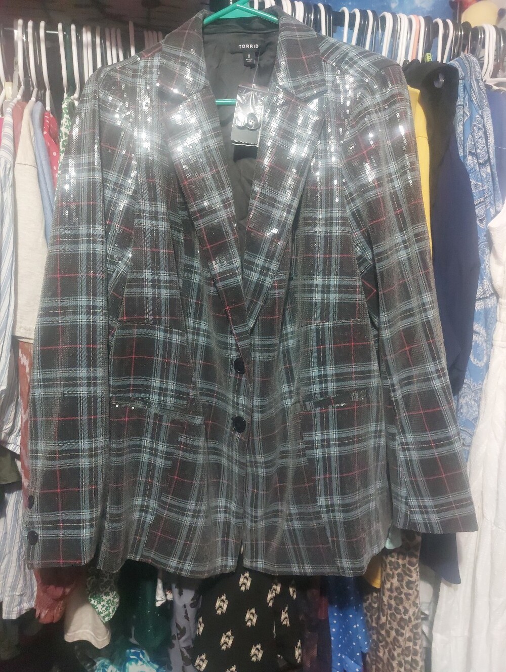 Torrid Sz 12 Multi Sequin Plaid Blazer
